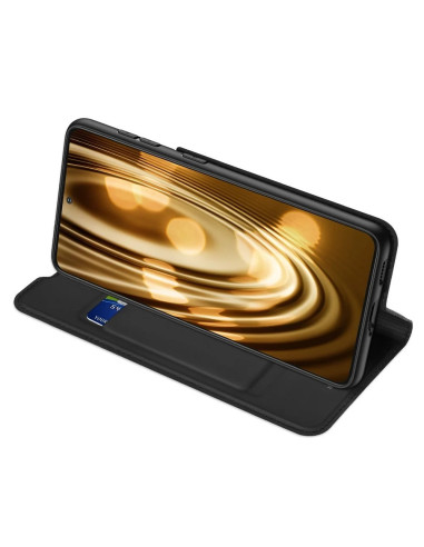 Samsung S21 flipfodral Skin Pro, öppet med telefonen synlig och kortfack i fokus