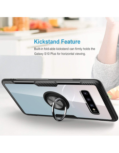 Samsung S10 skal med ringhållare, visat med kickstand-funktion för horisontell visning