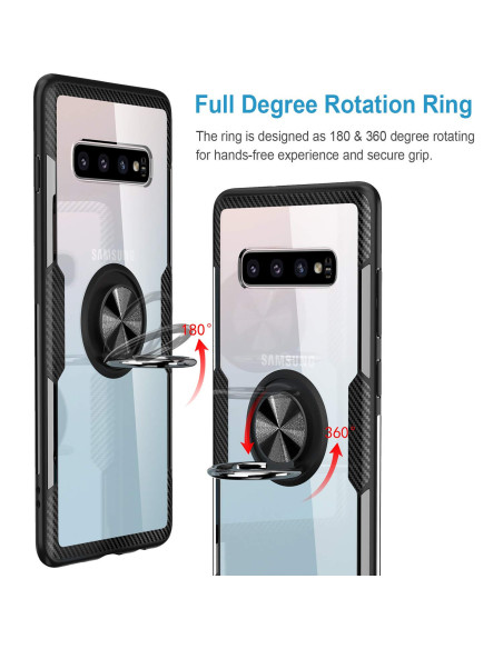 Samsung S10 skal med ringhållare, närbild av ringens roterande funktion och design