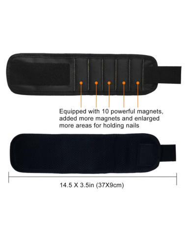 Översikt av handledsarmbandet med tydlig vy av magnetfickor och nätmaterial
