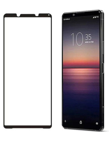 Härdat glas för Xperia 1 II, visat framifrån med fullframe-design och transparent yta