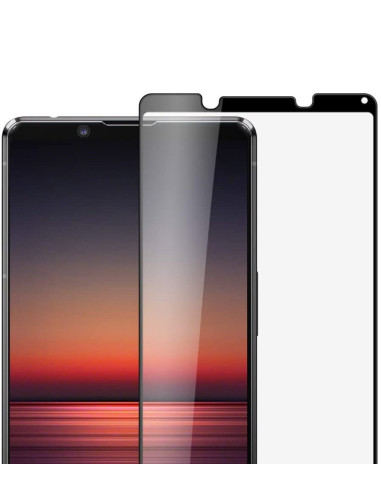 Xperia 1 II härdat glas med fullframe-design, visat framifrån mot en färgglad bakgrund