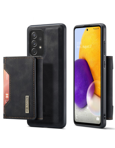 Samsung A72 4G/5G skal i svart med magnetisk korthållare och kortfack, sett från sidan
