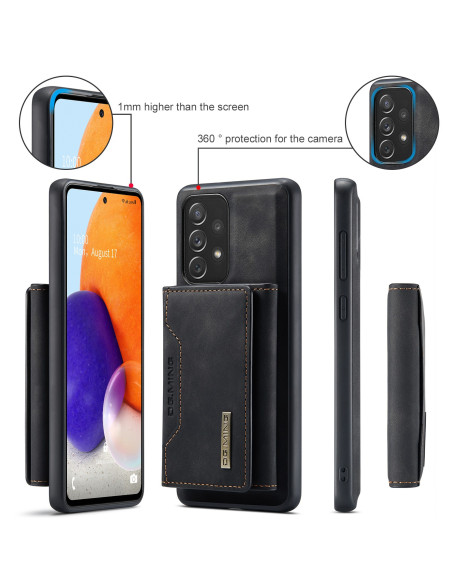 Samsung A53 5G skal i svart med korthållare, visat från sidan med kamera- och skärmskydd