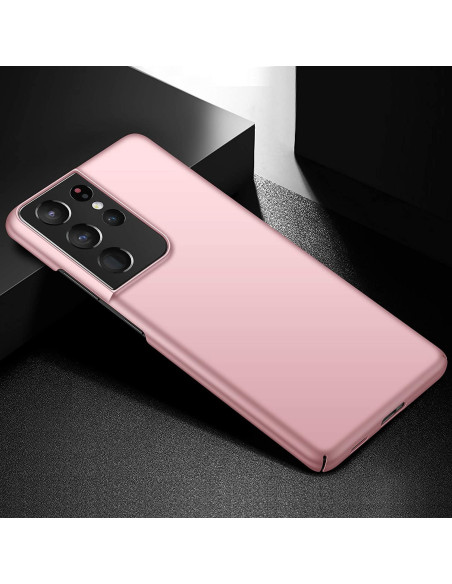 Rosenguld mobilskal för Samsung S21 Ultra, sett bakifrån med fokus på den släta ytan
