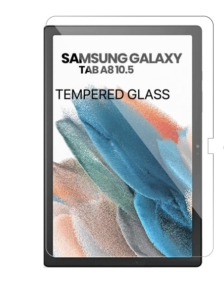 Härdat glas för Samsung Tab A8, monterat på skärmen med tydlig färgvariation