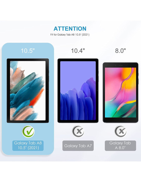 Härdat glas för Samsung Tab A8, visat från sidan med tydlig passform för skärmen