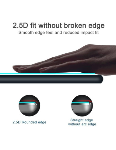 Närbild av Samsung Tab A8 härdat glas som visar den rundade 2.5D kanten för bättre passform