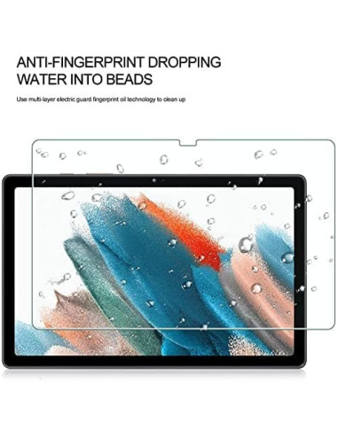 Samsung Tab A8 härdat glas med vattendroppar som visar skyddets funktion mot fingeravtryck