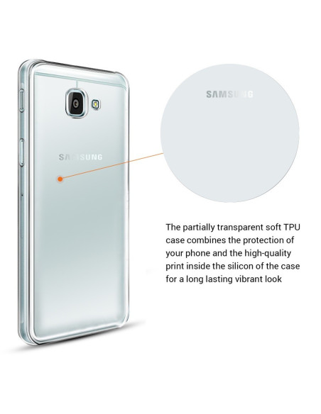 Genomskinligt TPU-skal för Samsung A5 2016, sedd från sidan med tydlig logotyp
