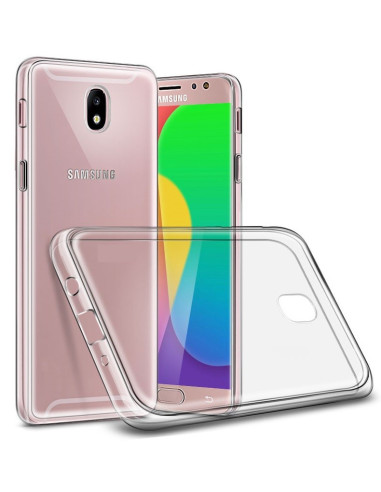 Genomskinligt TPU-skal för Samsung J3 2017, visat från sidan med telefonen delvis synlig
