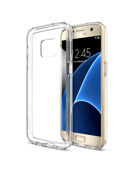 Transparent TPU-skal för Samsung S7, monterat på telefon med tydlig vy av framsidan