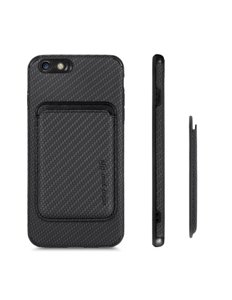 iPhone 6S Plus skal med magnetisk korthållare, sett från sidan med korthållaren på plats