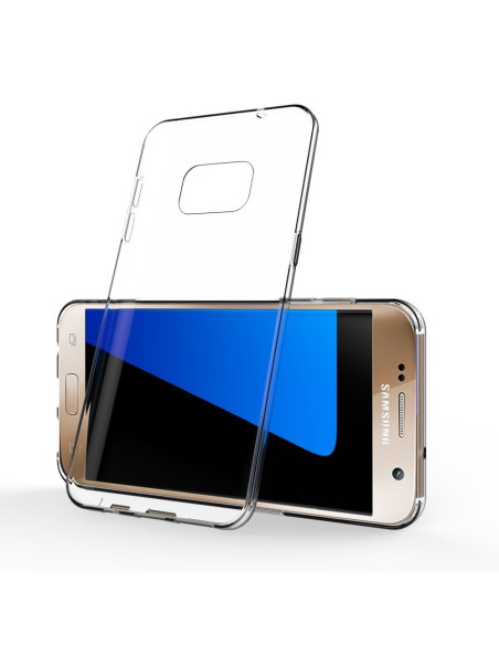 Transparent TPU-skal för Samsung S7, visat i en närbild med fokus på framsidan