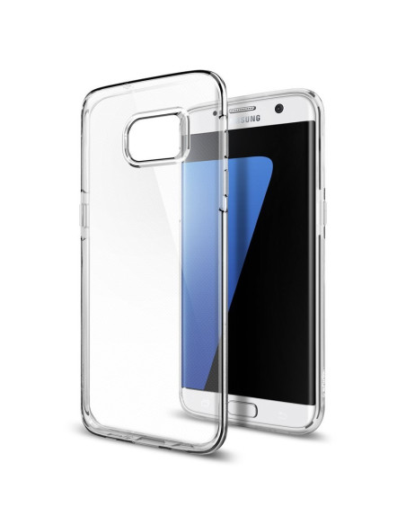 Genomskinligt TPU-skal för Samsung S7 Edge, sett från sidan med telefonen i skalet