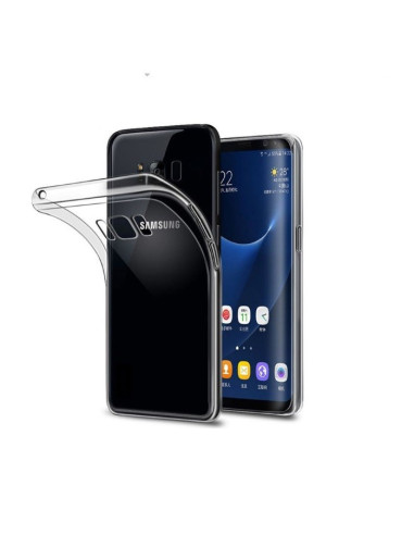 Transparent skal monterat på Samsung S8 med tydlig vy av telefonens framsida
