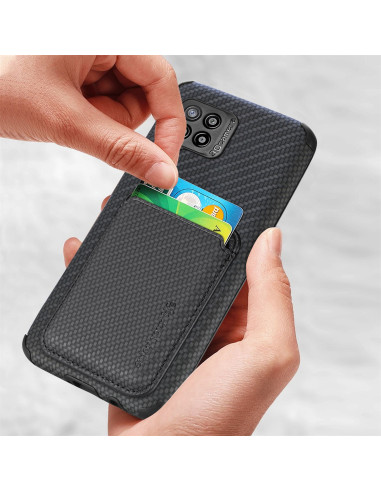 Närbild av Samsung A12 5G skal med korthållare, kort tas ut ur facket