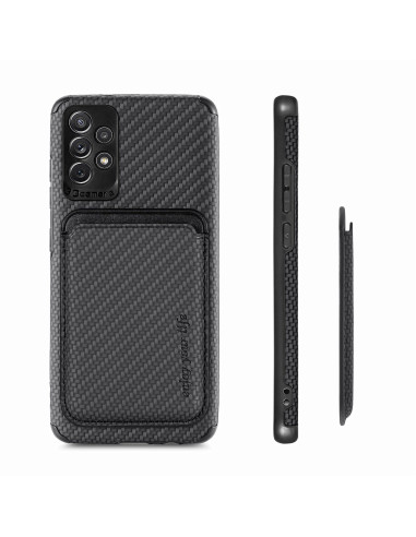 Samsung A32 4G skal med magnetisk korthållare, visat från sidan med fokus på kortfacket