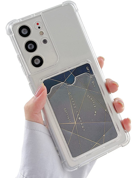 Stöttåligt Skal med Kortfack Förstärkta Hörn Samsung S21 Ultra