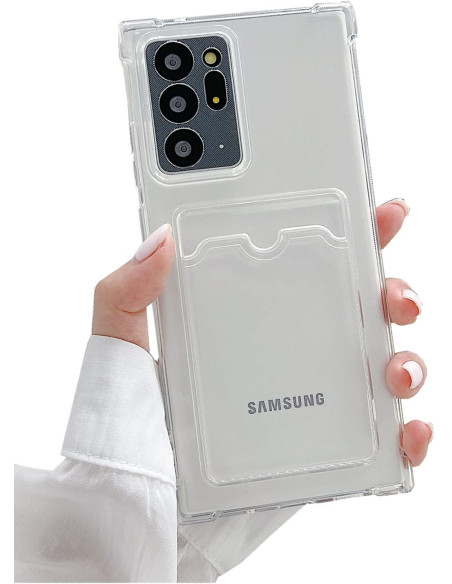 Samsung Note 20 Ultra med stöttåligt skal och kortfack i handen