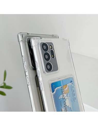 Samsung Note 20 Ultra med stöttåligt skal och kortfack, sett från sidan med kort synligt