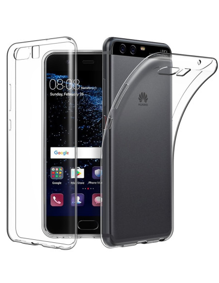 Genomskinligt TPU-skal för Huawei P10 Plus, visat från sidan med telefon monterad
