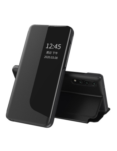 Svart Smart View fodral för Huawei P20 med öppet fönster och stativfunktion