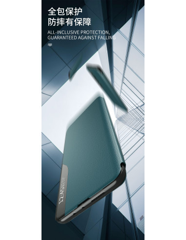 Svart Smart View-fodral för Huawei P20 Lite med öppet lock och visning av tid
