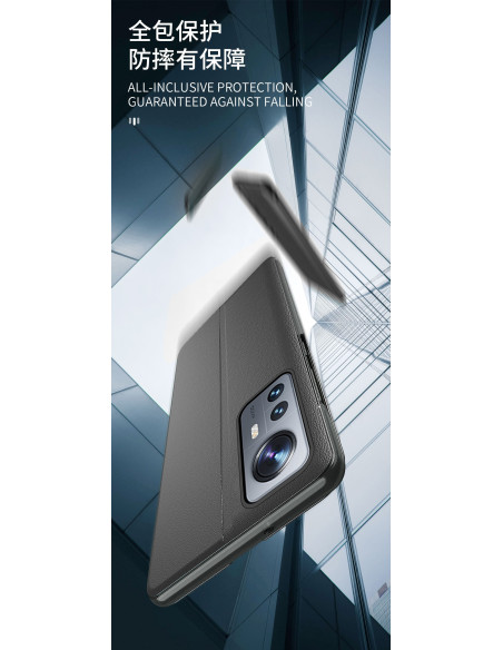Svart Smart View-fodral för Xiaomi Mi 12 / 12X i en vinklad vy som visar fodralets design