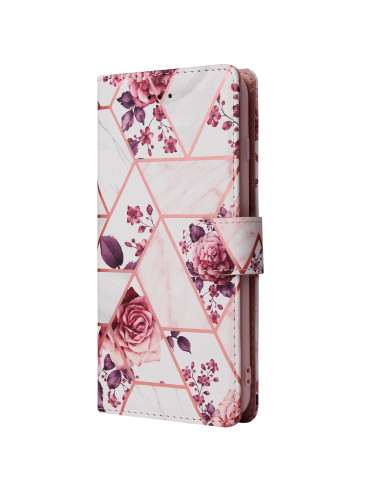 Plånboksfodral för iPhone 7 Plus och 8 Plus med blommor och geometriska mönster, sett från sidan