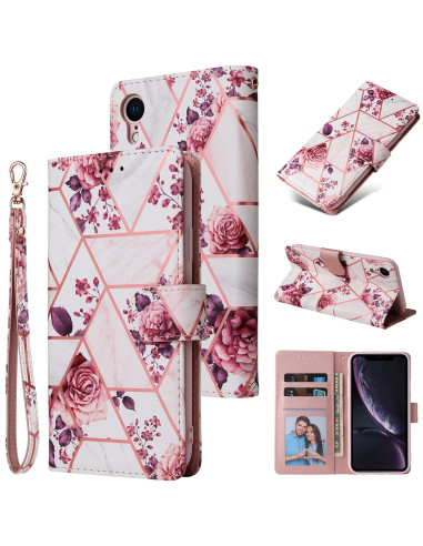 Plånboksfodral för iPhone XR med blommönster och fyra kortfack