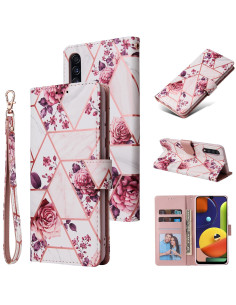 Plånboksfodral för Redmi 9A med blommönster och fyra fack, öppet med kreditkort synliga