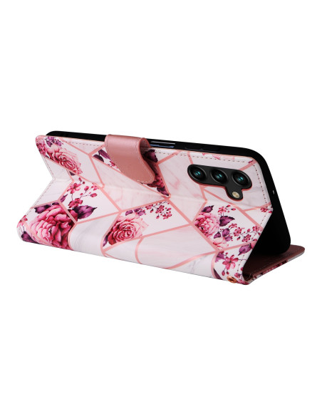 Plånboksfodral Sparkle för Samsung A13 5G med blommönster, sett från sidan med stängd design