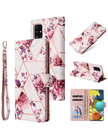Plånboksfodral för Samsung A03s med blommönster och fyra kortfack, sett framifrån