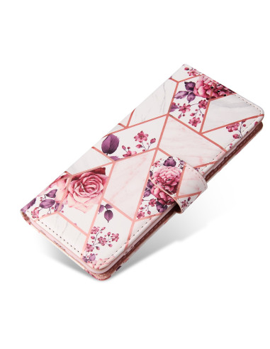 Plånboksfodral för Samsung A03s med geometriskt blommönster, stängt och sett framifrån