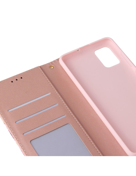 Detaljvy av plånboksfodral för Samsung A03s med fyra kortfack, öppet och utan telefon