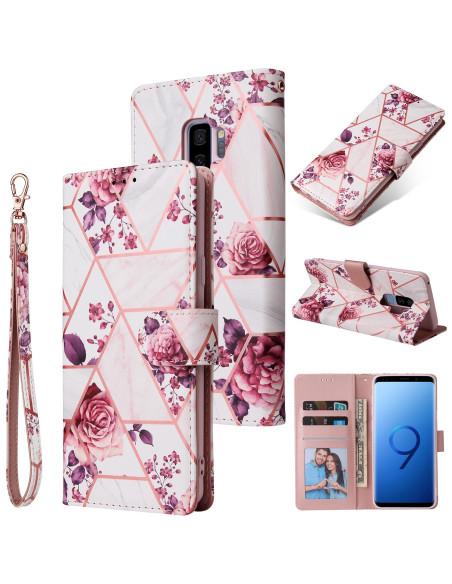 Plånboksfodral för Samsung S9 Plus med blommönster och fyra kortfack