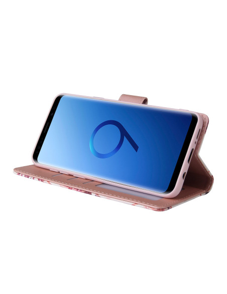 Samsung S9 Plus plånboksfodral öppet med telefon monterad, visande skärm och kortfack