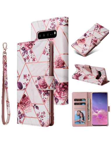 Plånboksfodral för Samsung S10 Plus med blommönster och flera kortfack