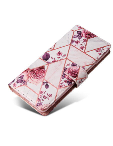 Plånboksfodral för Samsung S10 Plus med geometriskt mönster och blommor, stängd vy
