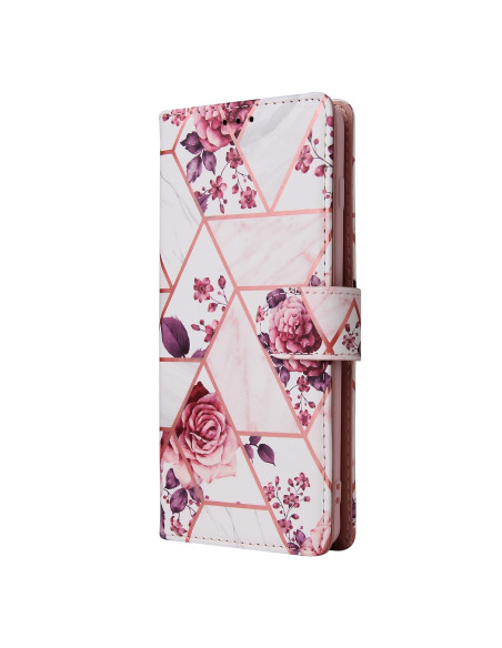 Plånboksfodral för Samsung S10 Plus med blommönster och geometriska former, stängd vy