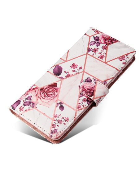 Plånboksfodral för Samsung S20 med geometriskt mönster och blommor, sett framifrån