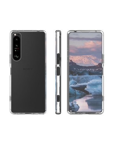 Genomskinligt TPU-skal för Xperia 1 IV, visat framifrån med telefonen inuti