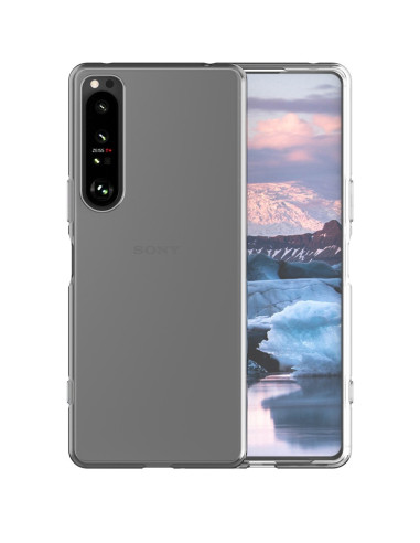 Genomskinligt TPU-skal för Xperia 1 IV, visat bakifrån med telefonens kamera synlig