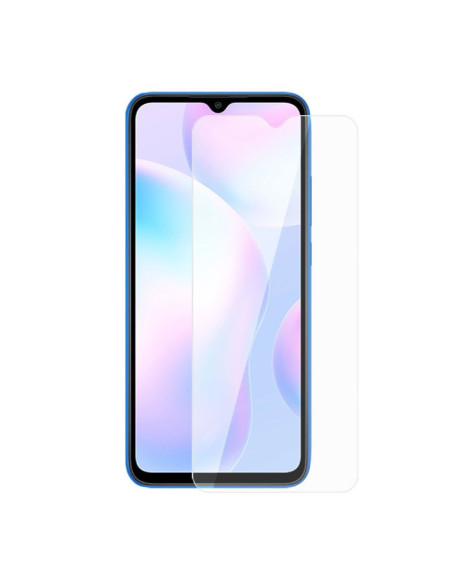 Transparent skärmskydd monterat på en Redmi 9A, visar skärmens klarhet