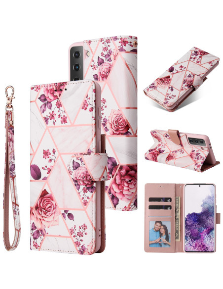 Färgglatt plånboksfodral för Samsung S21 Plus med blommönster och kortfack