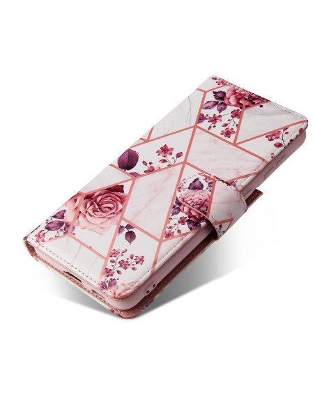 Plånboksfodral för Samsung S21 Plus med rosa blommönster, sett framifrån