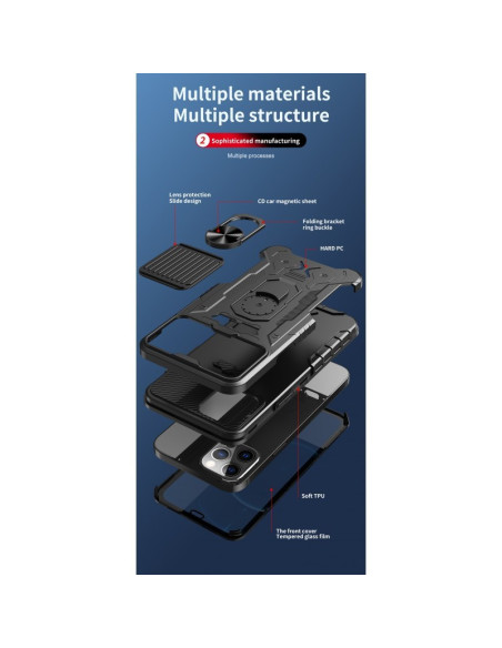 Detaljvy av iPhone 14 Pro skalets flera lager och inbyggda funktioner