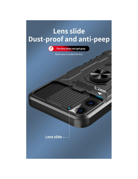 Närbild av iPhone 14 Pro skalets baksida med skjutbart linskydd och textur
