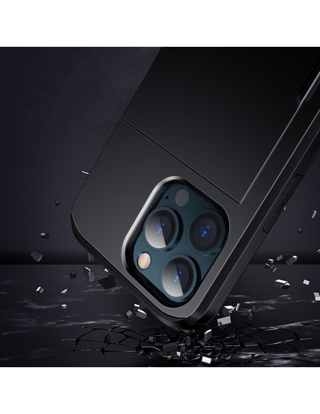 Närbild av iPhone 14 Pro Max skal med kortfack, visande kamerautskärning och stöttålig design